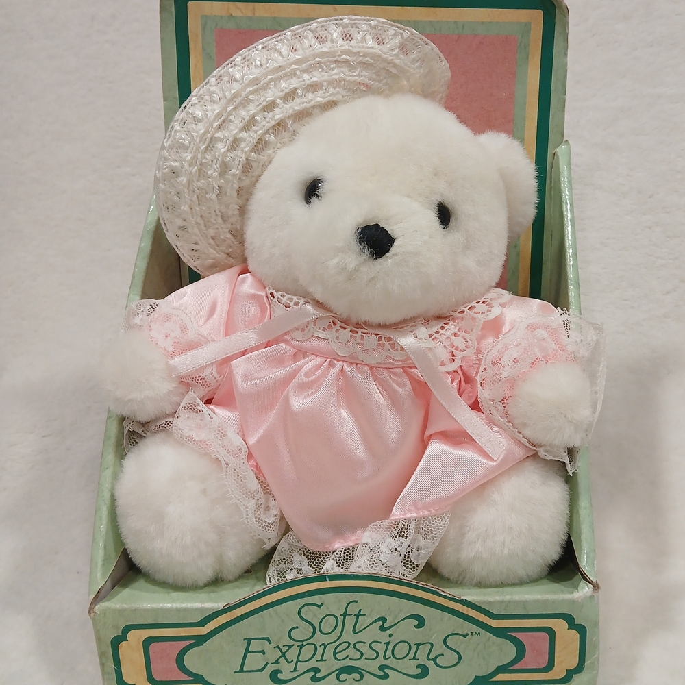 Soft Expressions White BearClassic Series Special Edition Pink Dress White Hat